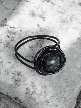 5 For $25💫Black Marbled Glass Bead/Black Wire Ring
